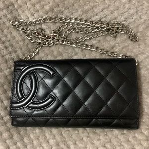 Chanel Cambon Black Leather Wallet with 2 Closures